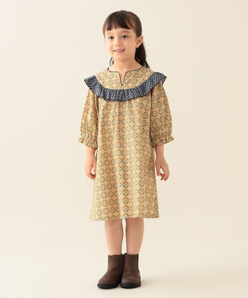 「BEAMS mini」 「KIDS」7分袖ワンピース 120 イエロー キッズ_画像5