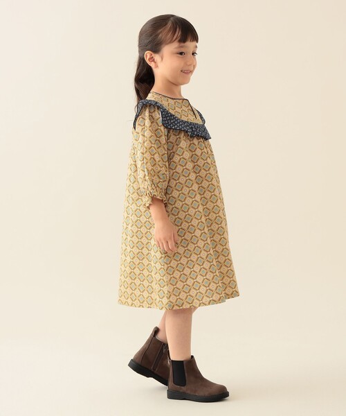 「BEAMS mini」 「KIDS」7分袖ワンピース 120 イエロー キッズ_画像6