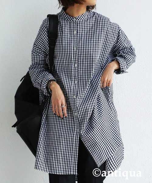 antiqua ブラウス シャツ ギンガムチェックシャツ レディース