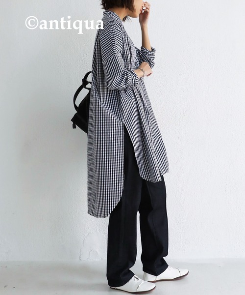 antiqua ブラウス シャツ ギンガムチェックシャツ レディース