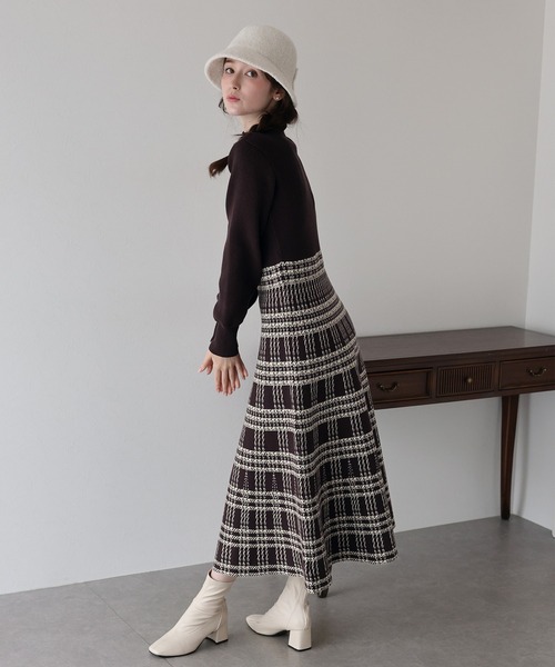 チェックジャガードニットワンピース BLUEEAST ワンピース チェックジャガードニットワンピース