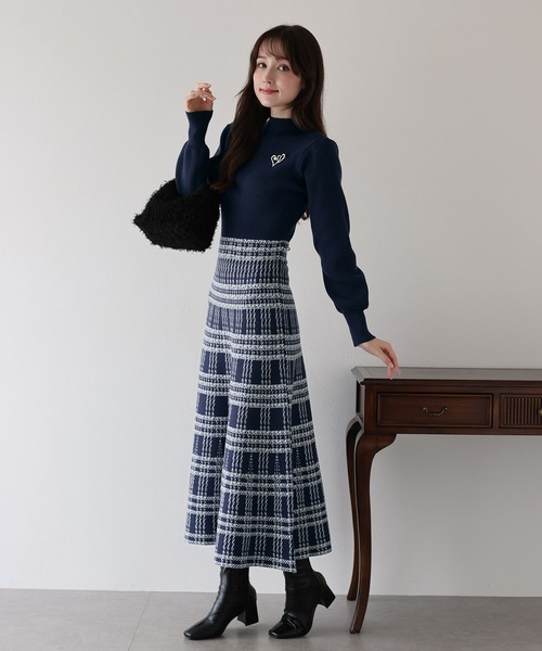 チェックジャガードニットワンピース BLUEEAST ワンピース チェックジャガードニットワンピース