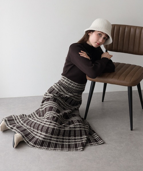 チェックジャガードニットワンピース BLUEEAST ワンピース チェックジャガードニットワンピース