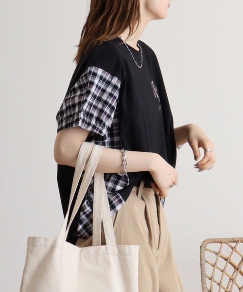 Emago tシャツ EMAGO 切替え袖ギャザードルマンT レディース
