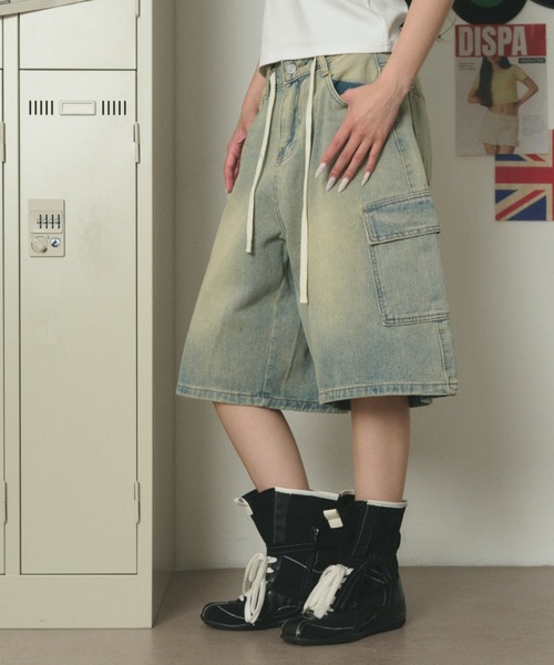 dispark ワイドパンツ ハーフパンツ ジーンズ デニム デニムパンツ