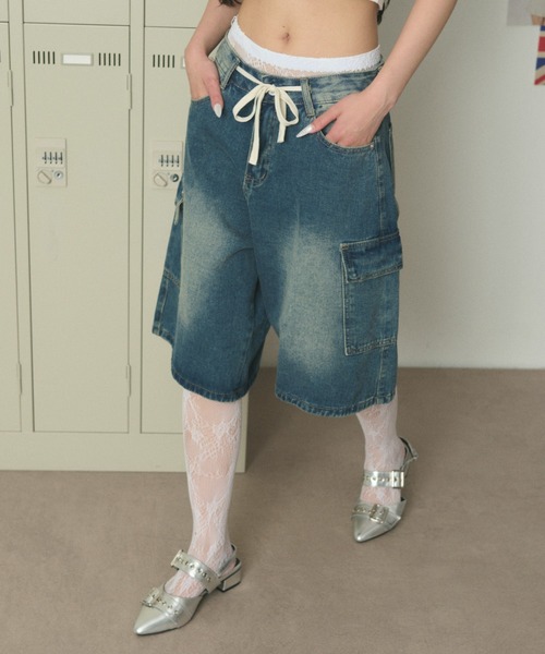 dispark ハーフパンツ ワイドパンツ ジーンズ デニム デニムパンツ