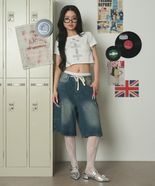 dispark ハーフパンツ ワイドパンツ ジーンズ デニム デニムパンツ