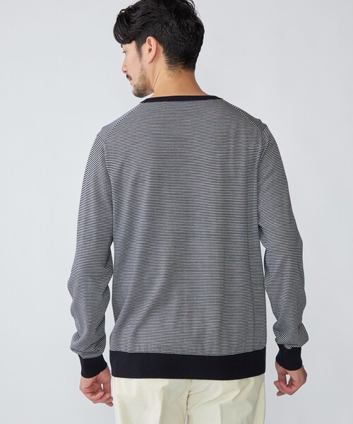 シップス（SHIPS）/SHIPS: HANDFRAME 16ゲージ マイクロボーダー クルーネック ニット SHIPS（シップス） セーター ニット SHIPS: HANDFRAME 16ゲージ