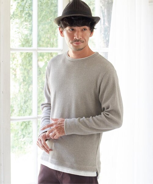 ikka（イッカ） tシャツ メランジワッフルフェイクロンT メンズ