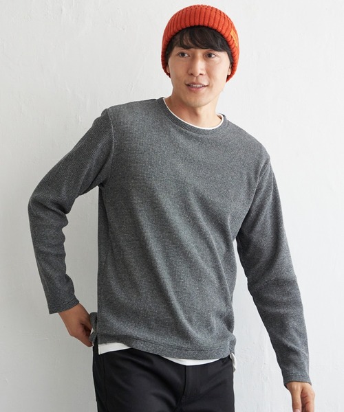 ikka（イッカ） tシャツ メランジワッフルフェイクロンT メンズ