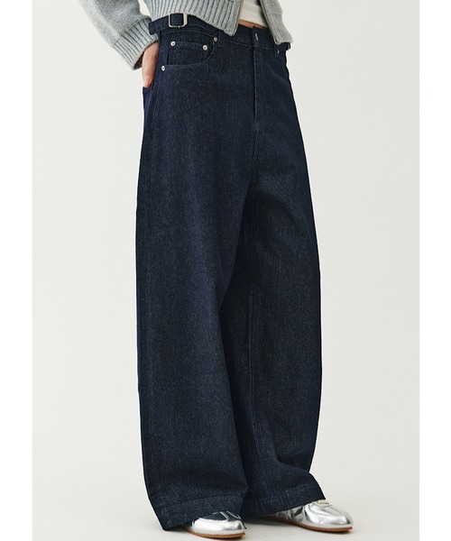ジーンズ デニム デニムパンツ ウエストバックル ルーズワイド