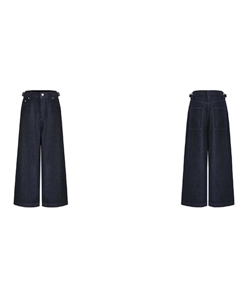 ジーンズ デニム デニムパンツ ウエストバックル ルーズワイドデニム