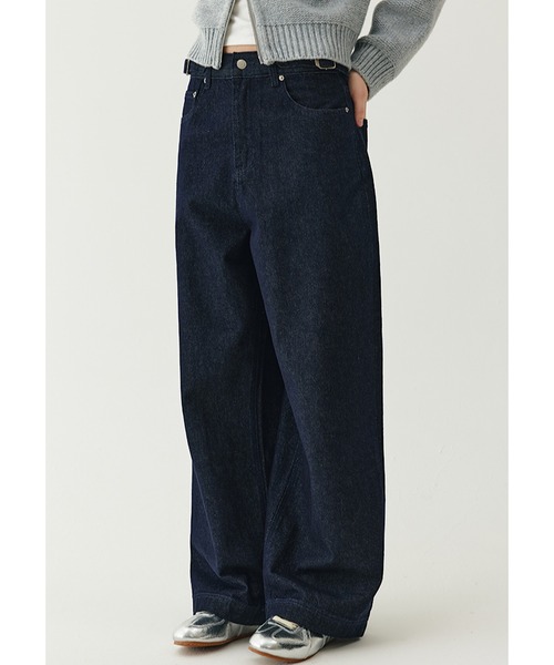 ジーンズ デニム デニムパンツ ウエストバックル ルーズワイドデニム