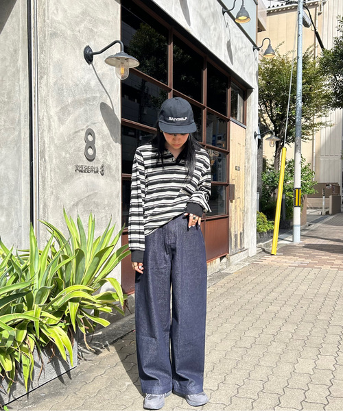 ジーンズ デニム デニムパンツ ウエストバックル ルーズワイド