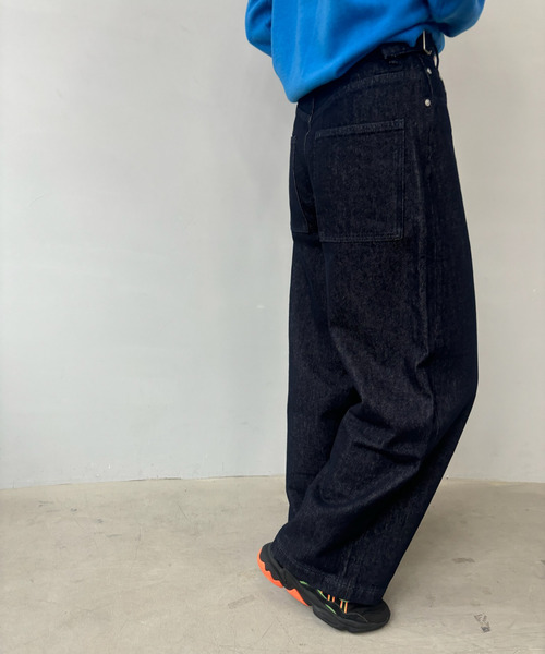 ジーンズ デニム デニムパンツ ウエストバックル ルーズワイド