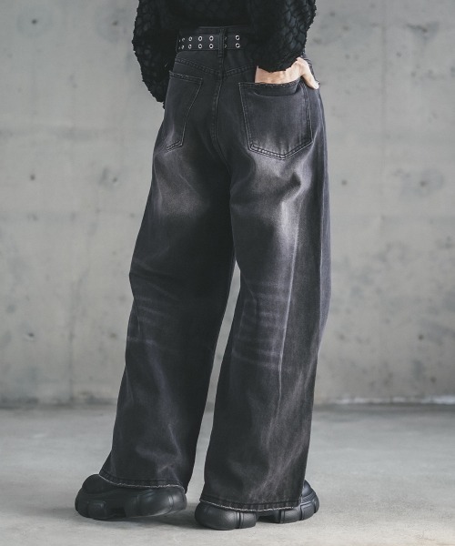 ヴィンテージ ワイド フレア デニム Shoowtime ジーンズ Vintage wash wide flare denim pants