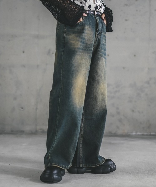 ヴィンテージ ワイド フレア デニム Shoowtime ジーンズ Vintage wash wide flare denim pants