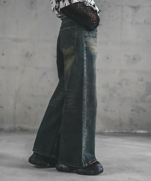 フレア ブラック デニム フレア ワイド 黒 ウォッシュド hr9889 WASHED BLACK FLARE JEANS / ウォッシュドブラックフレアジーンズ