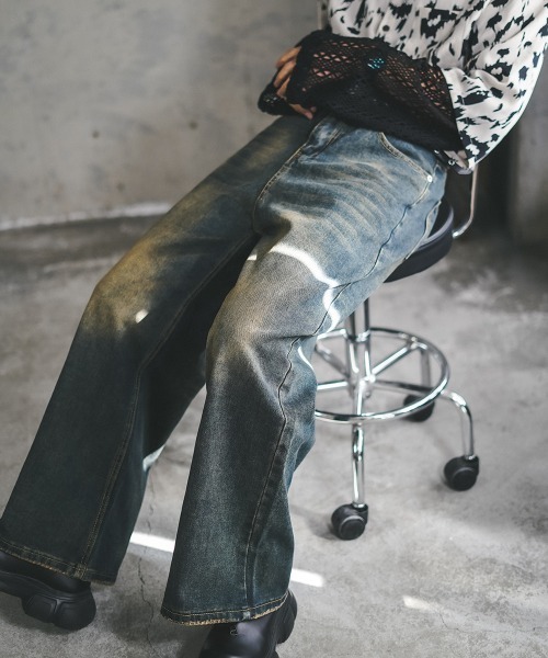 ヴィンテージ ワイド フレア デニム Shoowtime ジーンズ Vintage wash wide flare denim pants