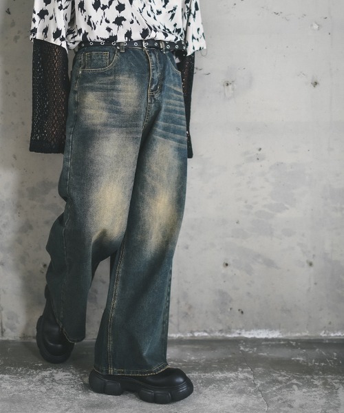 Shoowtime ジーンズ Vintage wash wide flare denim pants