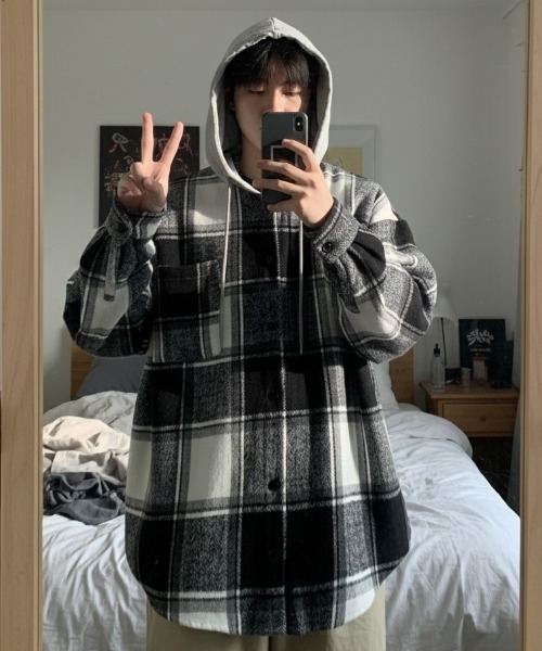 syudou フードフランネルチェックシャツ 即日発送】syudou フード