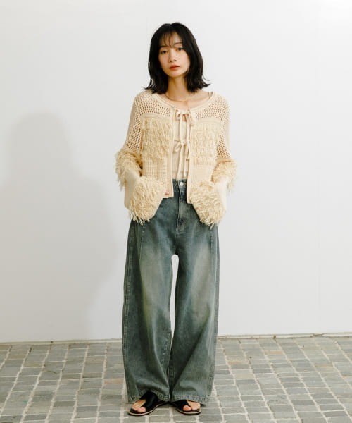 KBF ニット セーター 2WAYループ編みリボンニット レディース