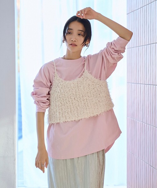 coen（コーエン） キャミソール リボンヤーンニットキャミビスチェ