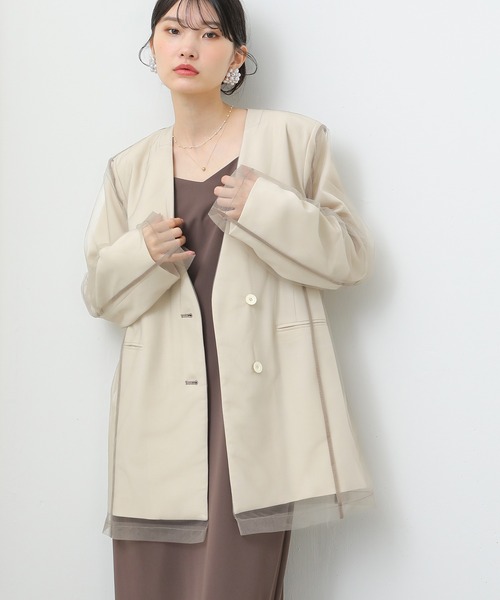 Kana ジャケット ノーカラージャケット レイヤード チュール ノー