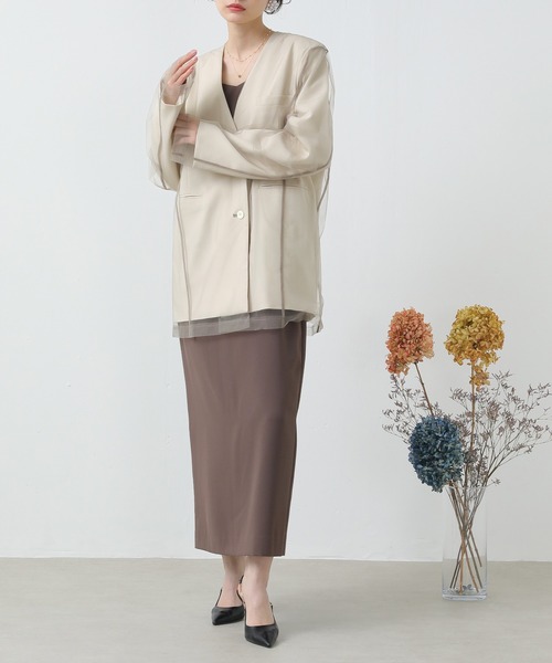 Kana ジャケット ノーカラージャケット レイヤード チュール ノー