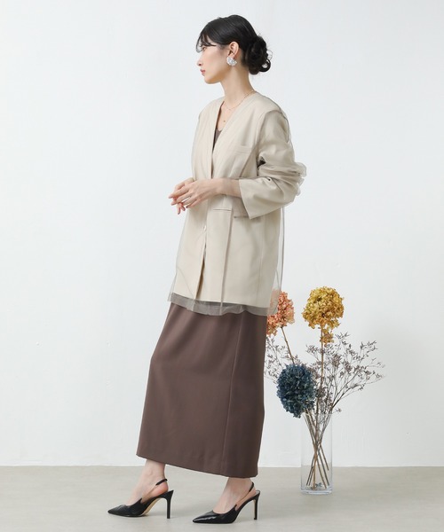 Kana ジャケット ノーカラージャケット レイヤード チュール ノー