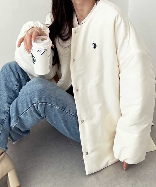 「U.S. POLO ASSN.」 ジャケット LARGE アイボリー レディース_画像3