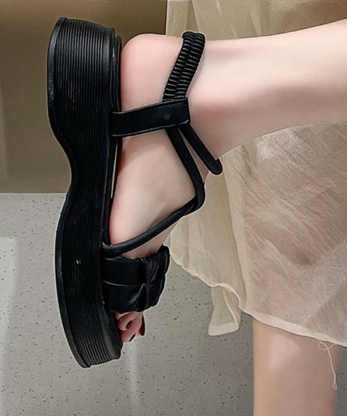 shoes365 サンダル 「shoes 365」クロスストラップギャザーデザイン