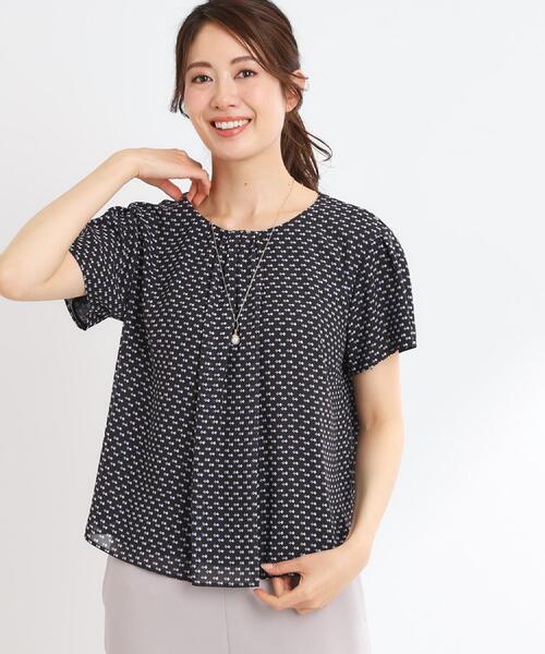 ブラウス シャツ 「夏SALE／マシンウォッシュ可／セットアップ可」ギャザータックプリントブラウス レディース Reflect ブラウス シャツ 「夏SALE／マシンウォッシュ可