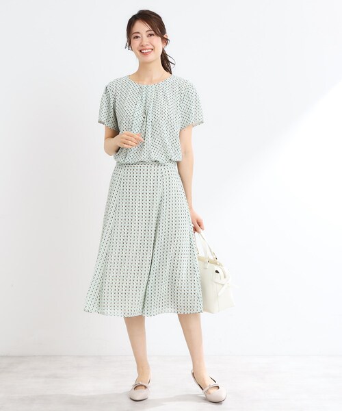 ブラウス シャツ 「夏SALE／マシンウォッシュ可／セットアップ可」ギャザータックプリントブラウス レディース 夏SALE／マシンウォッシュ可／セットアップ可】ギャザータック