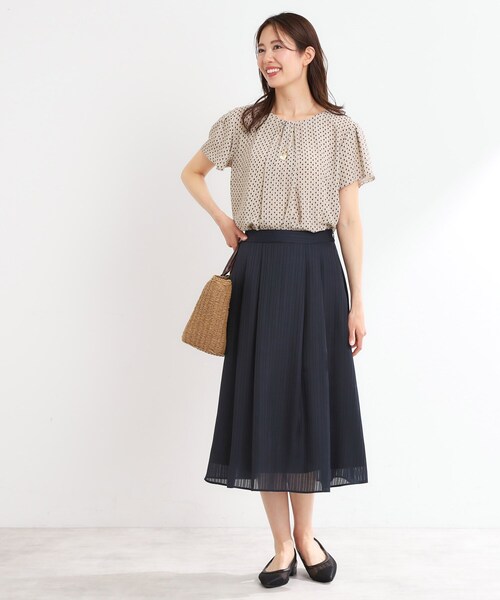 ブラウス シャツ 「夏SALE／マシンウォッシュ可／セットアップ可」ギャザータックプリントブラウス レディース Reflect ブラウス シャツ 「夏SALE／マシンウォッシュ可
