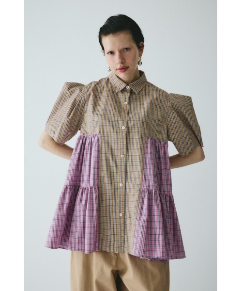 HeRIN.CYE ブラウス シャツ 半袖 Side gather Aline blouse サイド