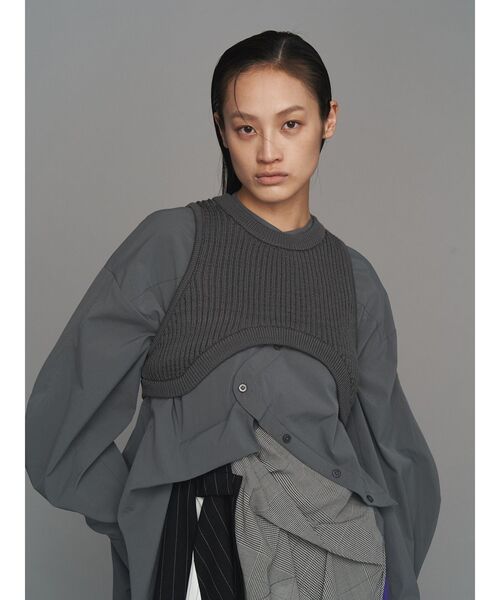 ベスト ジレ CURVE LINE RIB SHORT VEST / カーブラインリブショートベスト レディース