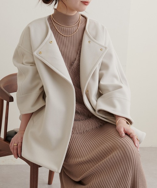 「natural couture」 ノーカラージャケット FREE オフホワイト レディース_画像2