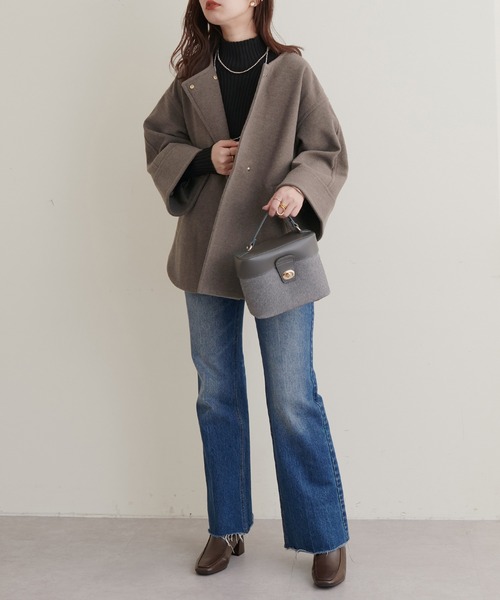 「natural couture」 ノーカラージャケット FREE オフホワイト レディース_画像6