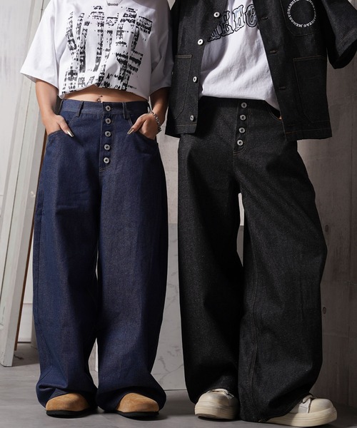 MEMORY ワイドパンツ ジーンズ 「MEMORY」ボタンフライ バレルレッグ