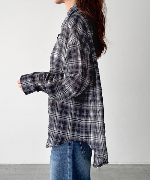 ブラウス シャツ El mar　コットンシアーチェックシャツ レディース CANAL JEAN ブラウス シャツ El mar コットンシアーチェック