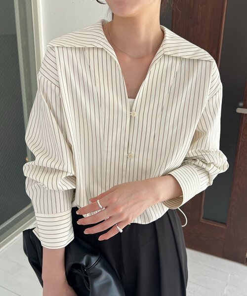 Vネックストライプショートシャツ CAPRICIEUX LE'MAGE（カプリシューレマージュ） ブラウス シャツ V