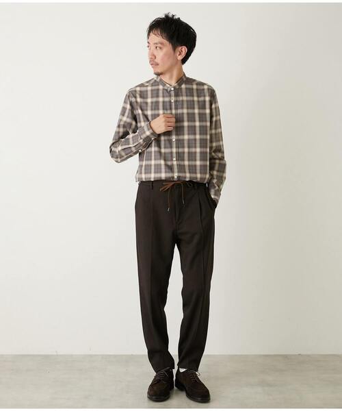 【ブラウン】ラナテックヘリンボーン | クリースステッチテーパードパンツ MEN'S MELROSE パンツ ラナテックヘリンボーン | クリースステッチ