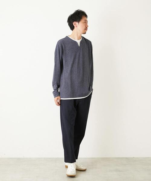 【ネイビー】ソフトサーモヘリンボーンスリムテーパード5ポケットパンツ MEN'S MELROSE｜ソフトサーモヘリンボーンスリムテーパード5ポケット