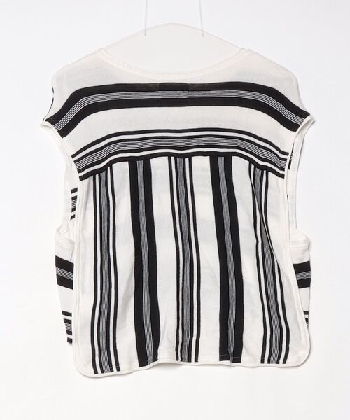 「OSKLEN」 ボーダー柄ノースリーブニット M ホワイト レディース_画像2