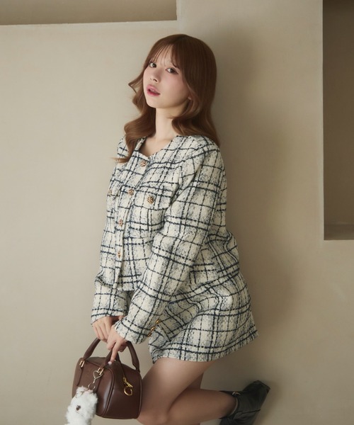 【完売品】　ka na ta セットアップ　ツイード　柄　グレー　完売品 TITTY＆CO. セットアップ チェック柄ツイードセットアップ レディース