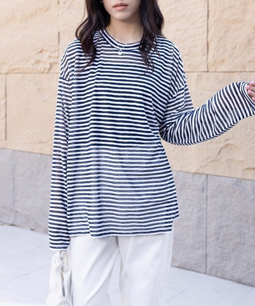 tシャツ ボーダー柄ロングスリーブカットソー レディース : ZOZOTOWN