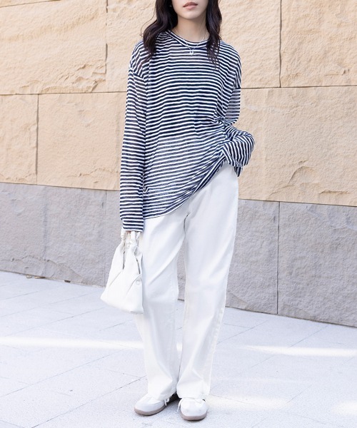 tシャツ ボーダー柄ロングスリーブカットソー レディース : ZOZOTOWN