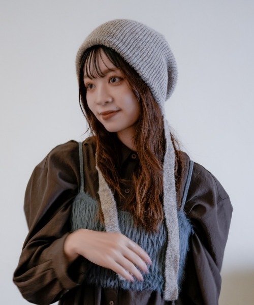 ブラックニット帽 リボン付き PICCIN（ピッチン） ニット帽 ニットキャップ リボンニット帽