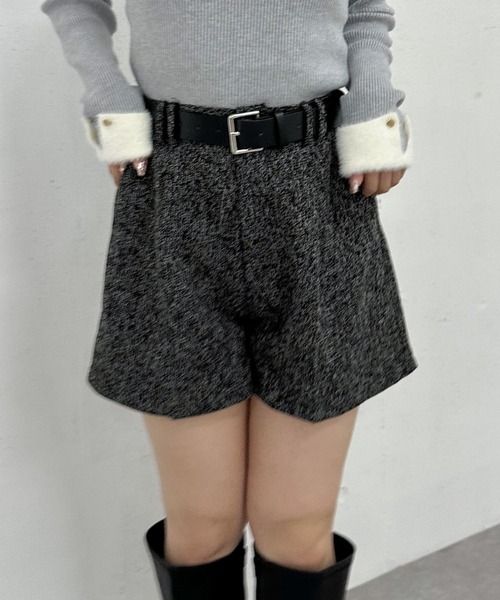 archives（アルシーヴ） パンツ ベルト付ツイードショートパンツ